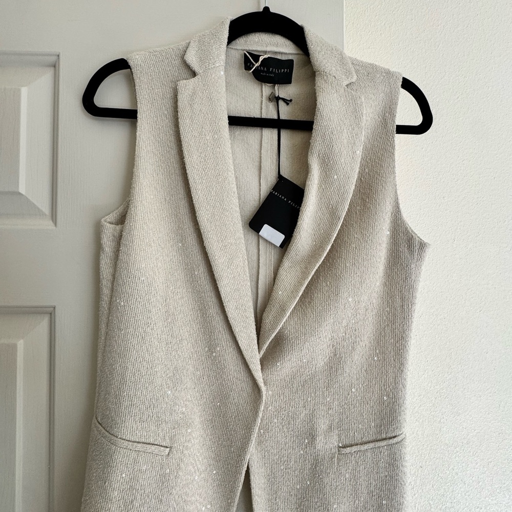 NWT!!! FABIANA FILIPPI Shimmer sleeveless long vest in Ivory
